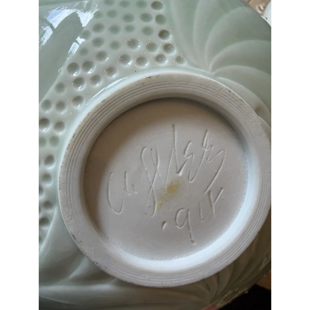 Cliff Lee Art Pottery Porcelain Melon Spiked Celadon Bowl Signed 1991 F